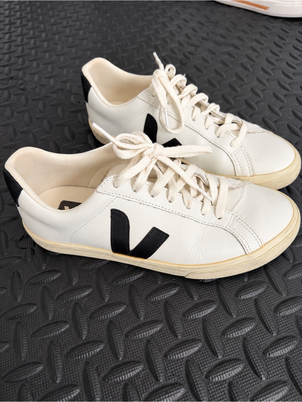 Veja White Leather Sneakers with Black V Detail